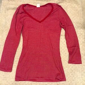 Red Striped V-Neck Women's Top